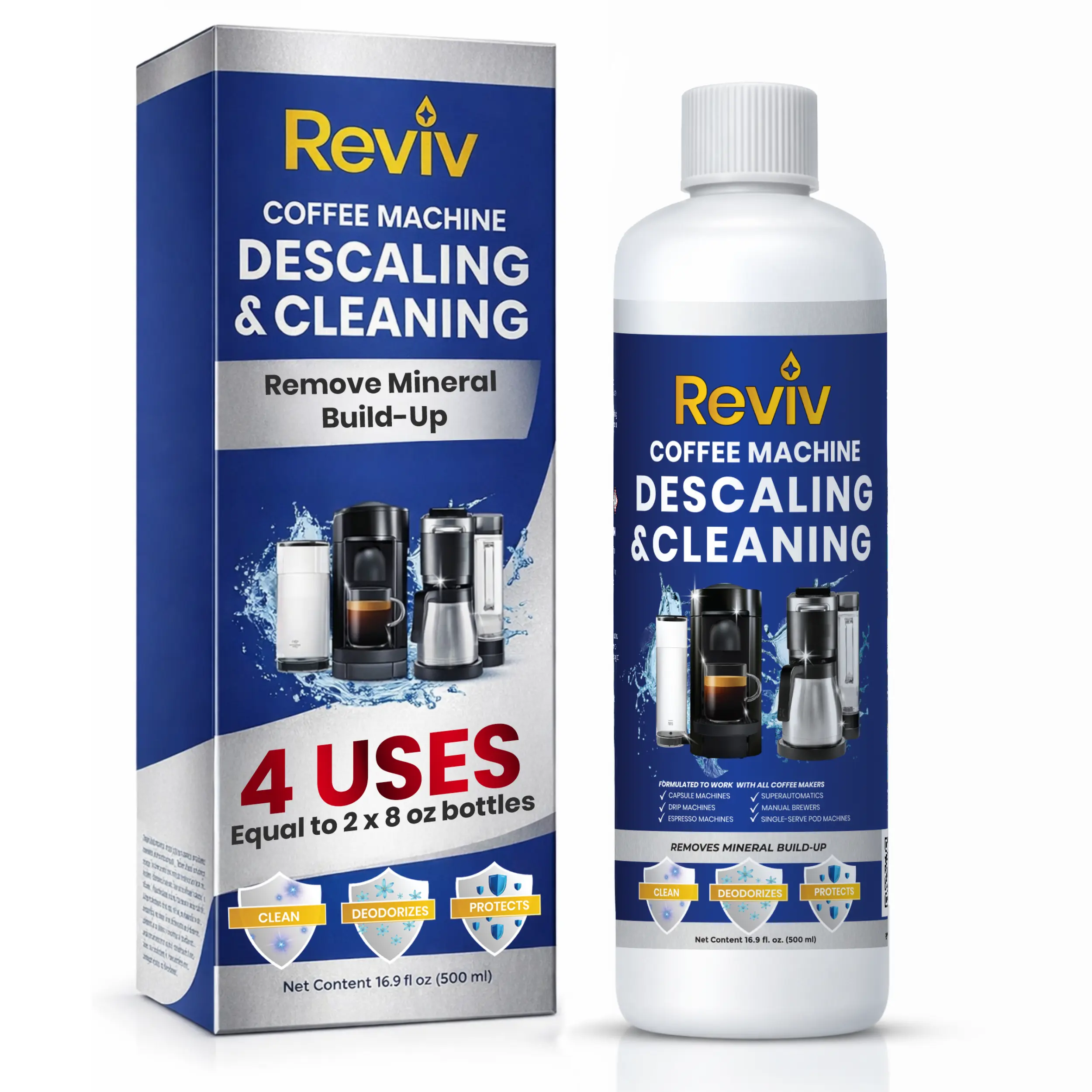 Reviv Coffee Machine Descaling & Cleaning Solution - 16.9 fl oz Citric Acid Based Cleaner for Keurig Nespresso Espresso Machines Drip Coffee Makers Eco Friendly Safe Non Toxic