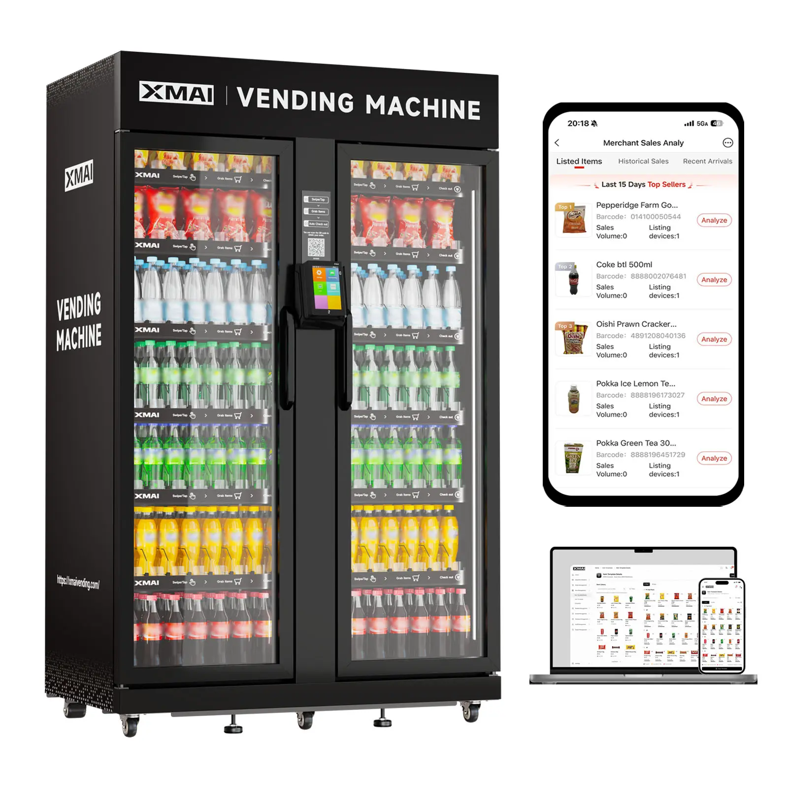 XMAI Ultra Smart Vending Machine 1100L AI Vision Contactless Payment 4G LTE Remote Brightness Temperature Control Inventory