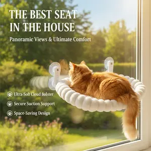SnugCloud Foldable Cat Window Perch - Cordless, Ultra Soft Machine Washable Bed with 4-Sided Bolster, Orthopedic Cat Hammock for Window Sill，Metal Frame - Window Hammock for Large Cats and Kittens (Cream White, Large)