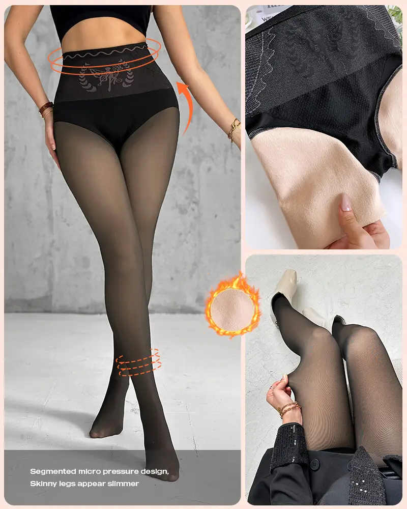 ChicMe Women Warm Winter Transparent Butt Lifting Tight Fleece Lined Tummy Control Thick High Waist Elasticity Thermal Pantyhose Warm Leggings Stretc