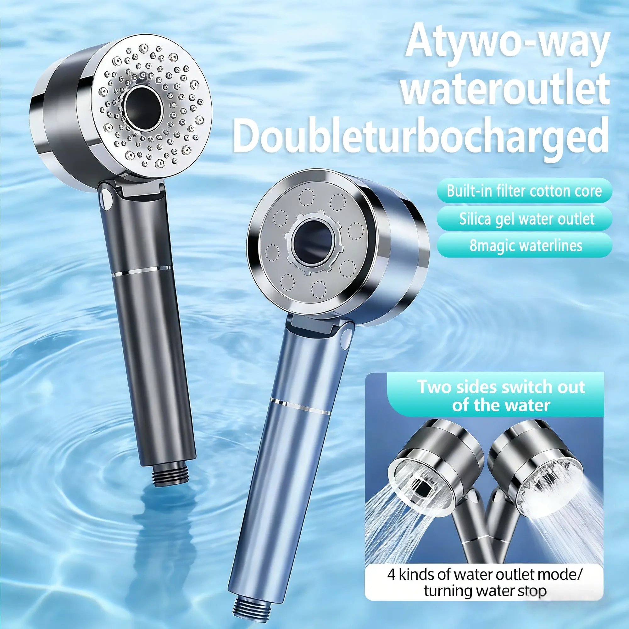 High Pressure Brass Round Shower Head with Hard Water Filter, 59-in Hose, Bracket, Multiple Modes, Pause Switch & Water Saving Feature, Chlorine-Removing Massage Showerhead Set