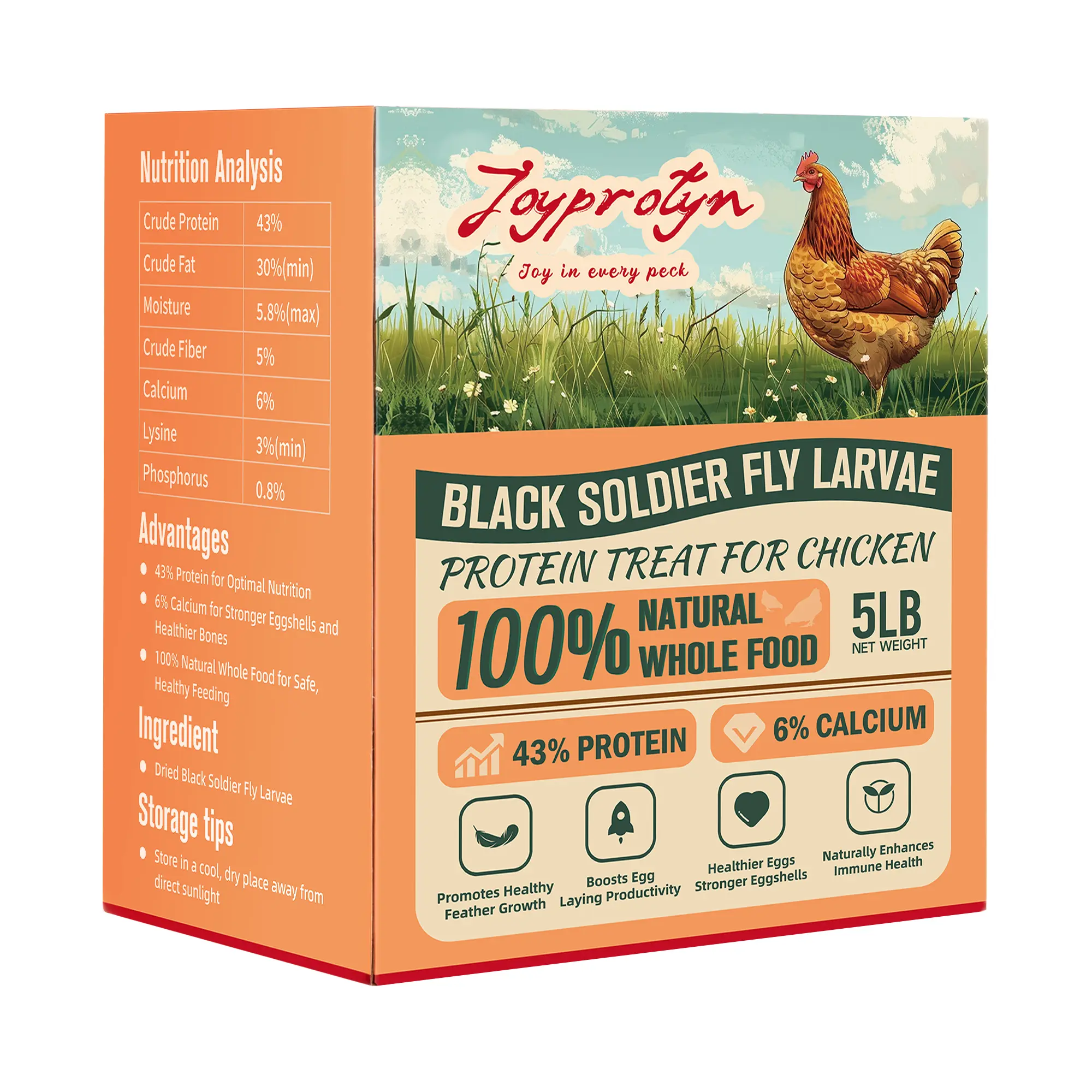 Joyprotyn Dried Black Soldier Fly Larvae for Chicken Non-GMO - 85X More Calcium Than Mealworms for Strong Eggshells & Healthy Growth - High Protein for Chickens Birds Ducks Geese & Pets Natural Insect Powdered Feed - Enhances #DealsForYouDays