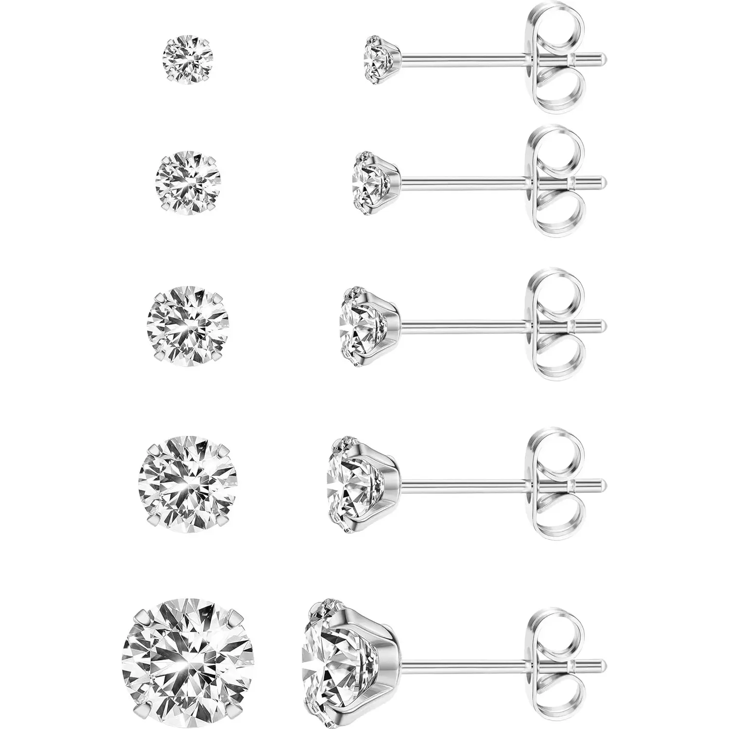 Women's 5 Pairs 3-8mm Extra Long Post 316L Stainless Steel Stud Earrings - Hypoallergenic Jewelry, Cubic Zirconia Pretty Studs, Trendy Accessories (Home Improvement Building Supplies Wallpaper & Wall Trim), Trendy Jewelry