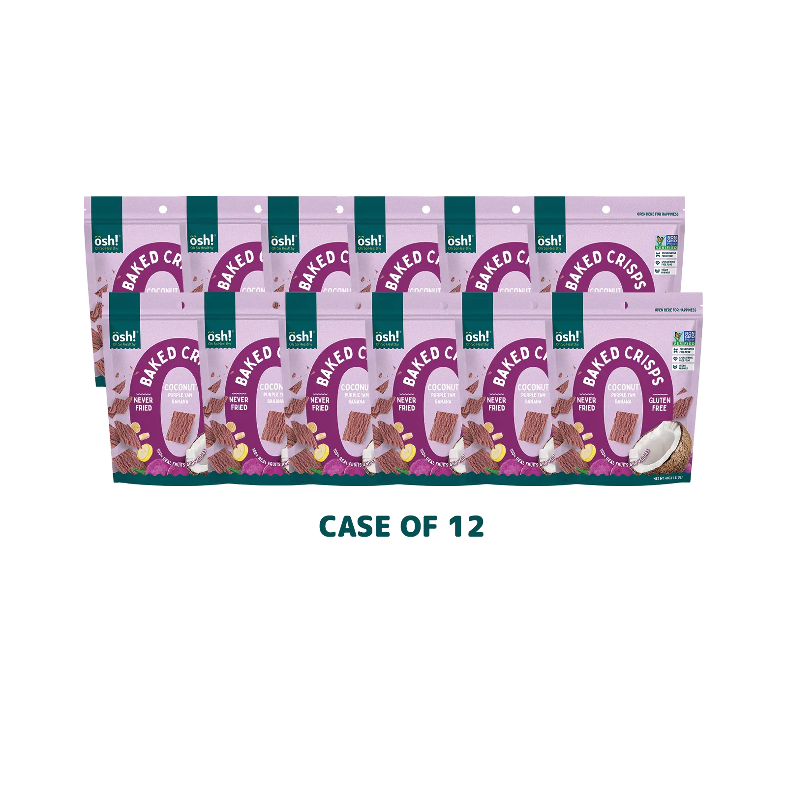 OSH! Oh So Healthy Baked Coconut Crisps. Made from 100% Real Fruit - Case 12x40gr. Gluten-free Cholesterol-free NON-GMO Never fried. Your go to Guilt free Snack.