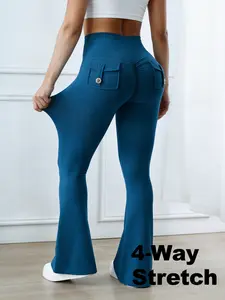 Yoga High Waist Tummy Control Flare Leggings Flare Leggings with Pockets for Women Scrunch Butt Lifting Gym Yoga Pants Casual Comfy Breathable Skinny Pants for Yoga Gym Workout Running, Ladies Sportswear for All Seasons Stylish Activewear leggings bottom
