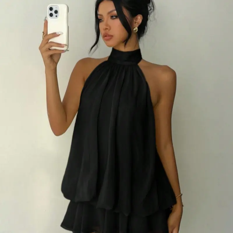 Women's Mini Dress, Chiffon Elegant Ruffled Butter Strapless Bowknot Mini Dress, Summer Party Dress, Formal Wear, Elegant Evening Dress, Wedding Travel