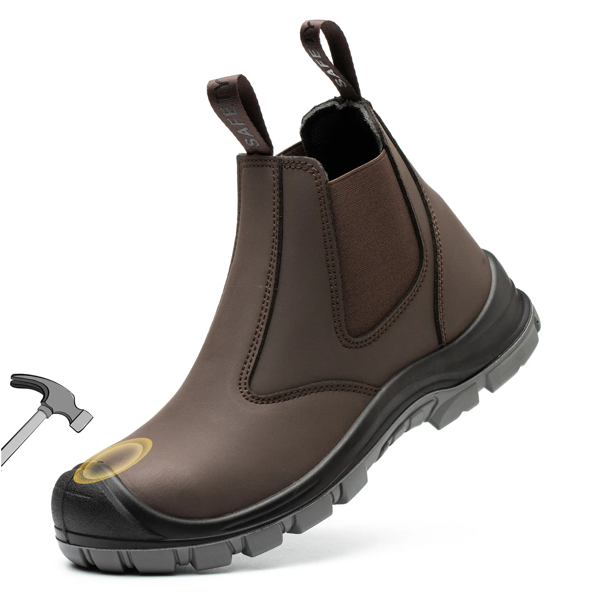Steel Toe Work Boots for Men Slip-on Chelsea Boot, Men's Industrial & Construction Shoes, Waterproof, Lightweight, Comfortable, Non-slip Safety Shoes, Black, 10.5 Workboots Footwear Closed