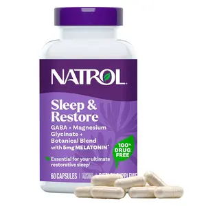 Natrol Sleep & Restore Capsules - Calm Magnesium Glycinate, Magnesium Sleep Aid with GABA, Melatonin 5mg, Botanical Blend, 30 Day Supply