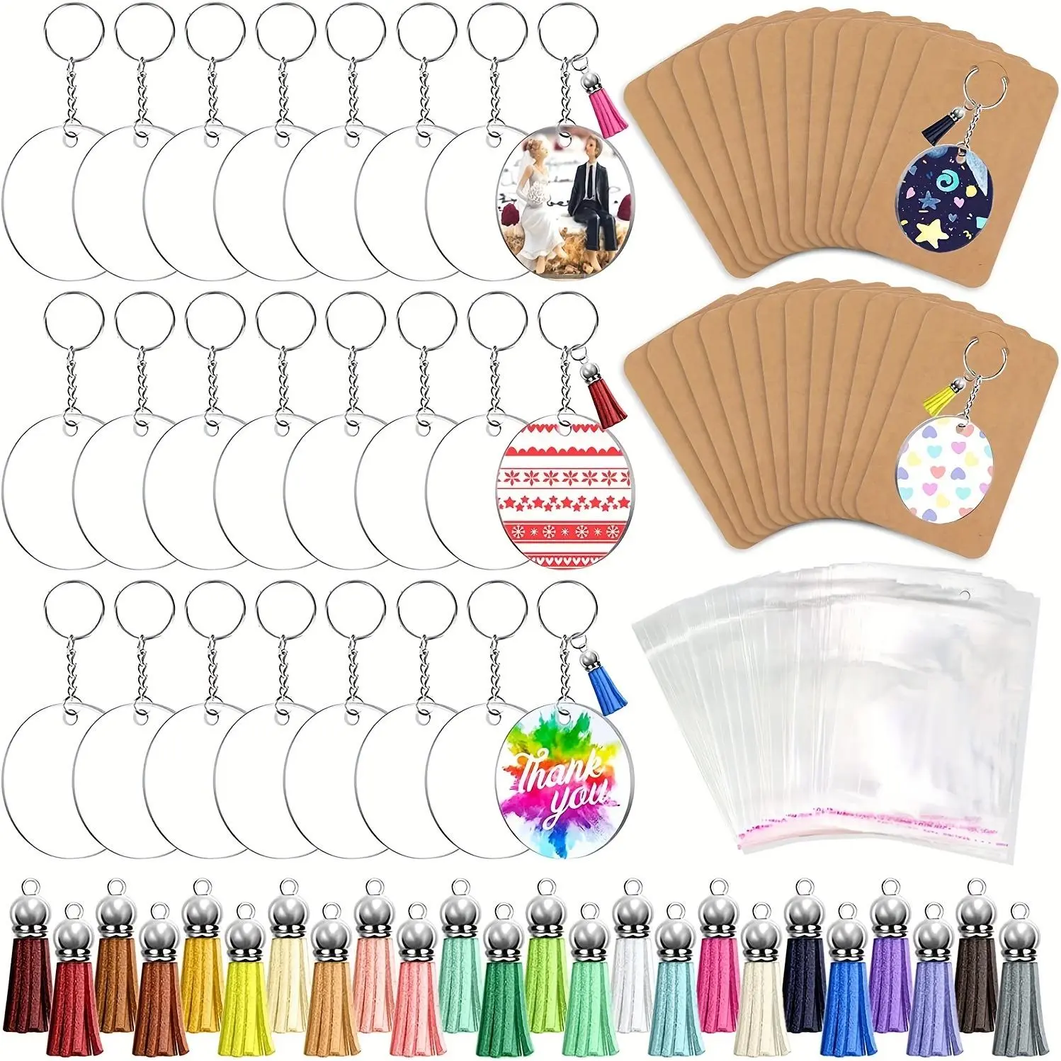 Blank Acrylic Keychain Set, 144pcs/set Transparent Circular Acrylic DIY Handicraft Production, Decorative for Home, Gift, Cute Minimalist Design Keychain, Trendy Cute Keychain, Stylish Keychain, Keychain Included, Blank Keychains, Key Rings, Keyring