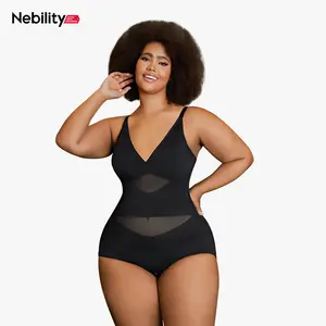 Nebility Women's 2-Piece V-Neck Bodysuit Shapewear - Built-in Bra & Mesh Breathable Compression, Sleeveless High Waisted, Basic Minimalist Womenswear White