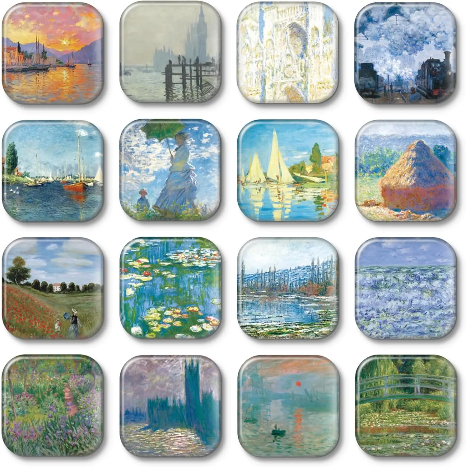 16PCS Monet Magnets for Fridge Cute Locker Magnets Decorative for Refrigerator Whiteboard Cabinet Office Kitchen Blackboard for Adult