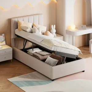 Twin Size Bed Frame with Lift Up Storage, Upholstered Twin Platform Bed with Storage and Wood Slat Support, for Bedroom, Easy Assembly