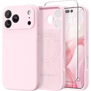Magnetic for iPhone 17 Pro Case, Compatible with MagSafe, [Full Camera Protection] [Screen Protector], Silicone Shockproof Phone Cover with Anti-Scratch Microfiber Lining, Chalk Pink