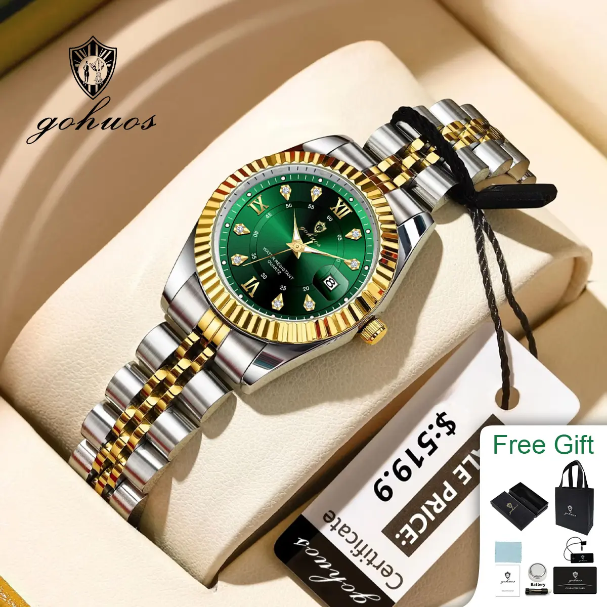 GOHUOS Summer Style Upgrade: Timeless Women’s Watches Fashion Elegant Watch for Women Waterproof Luminous Date Ladies Watch Stainless Steel Quartz Women's Watches Girl gifts