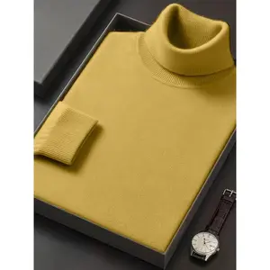 Men's Casual Turtleneck Sweater - Soft Knitted Long Sleeve Pullover, Machine Washable Solid Color, Suitable for Autumn and Winter Outdoor and Daily Wear, Simple and Elegant Design