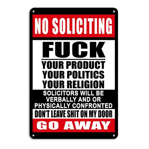 Humorous Rectangular Durable Aluminum Tin No Soliciting Plaque Sign - Bold Statement, 12"x8" Screw-Mounted Easy Install, Home Supplies Outdoor Decor, Gift-Worthy Joke Sign