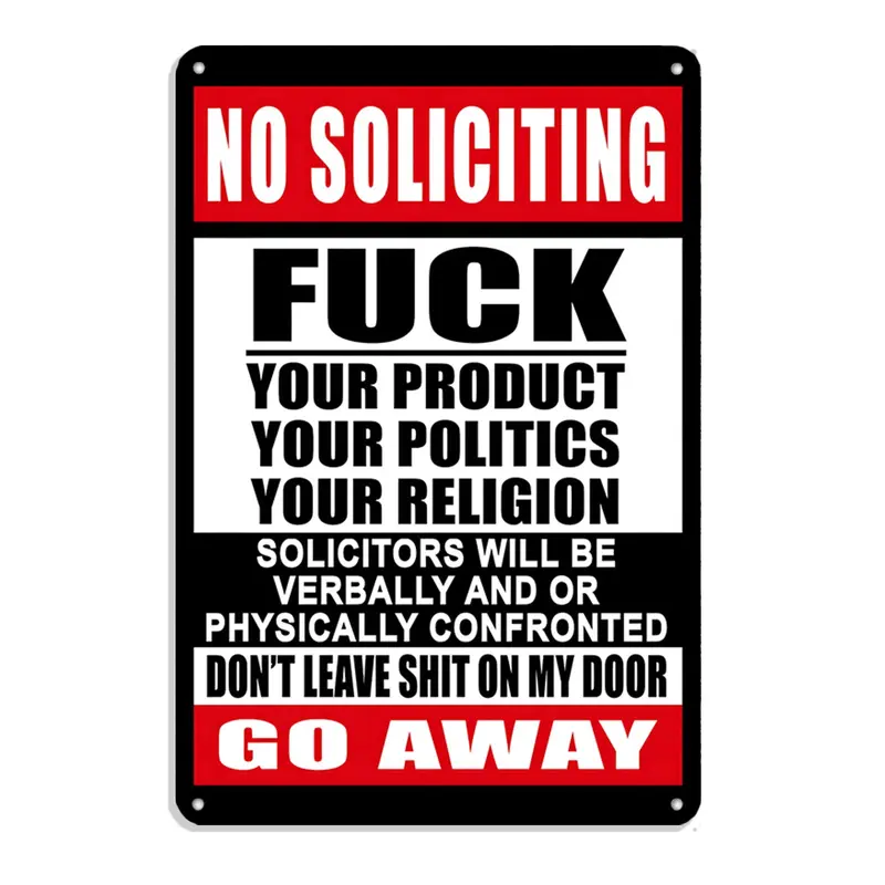 Humorous Rectangular Durable Aluminum Tin No Soliciting Plaque Sign - Bold Statement, 12"x8" Screw-Mounted Easy Install, Home Supplies Outdoor Decor, Gift-Worthy Joke Sign