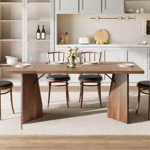 71 Inch Rectangular Dining Table for 6-8 People, Farmhouse Large Kitchen Table, Wooden Dinner Table with Thickened Long Tabledesk & Sturdy Flat Legs, Not Including Chairs