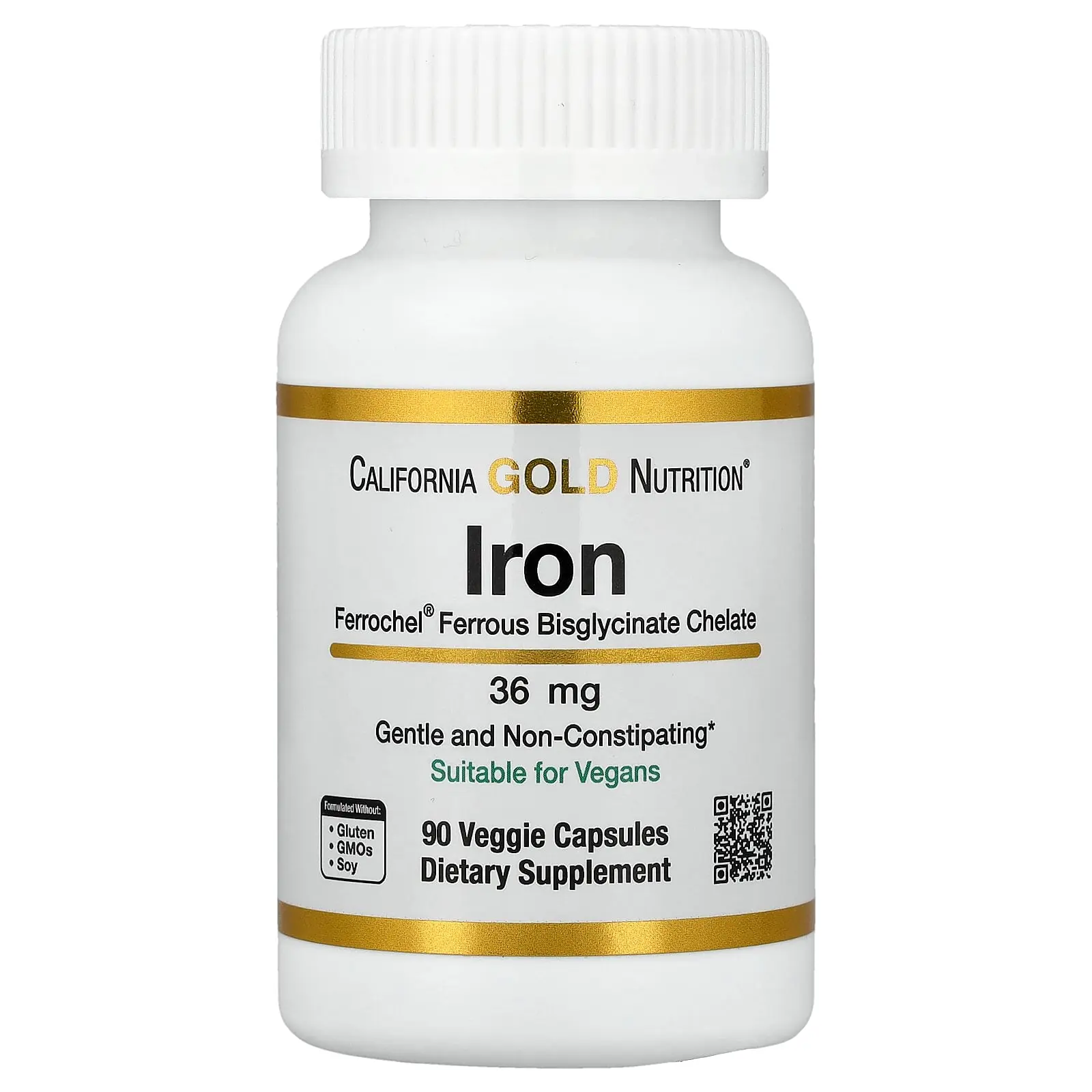 California Gold Nutrition Ferrochel® Iron (Bisglycinate), 36 mg, 90 Veggie Capsules