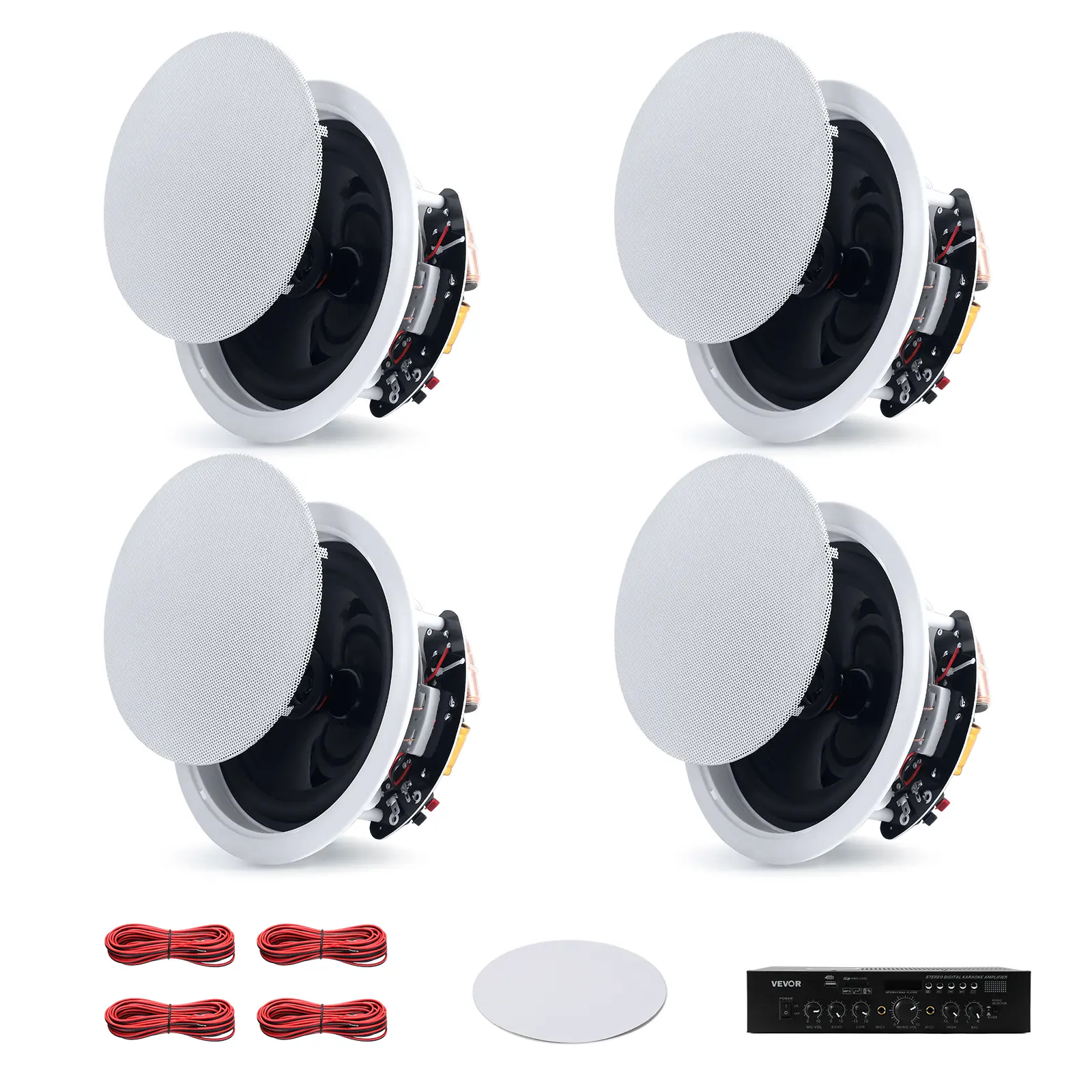 【summerfinds】VEVOR Bluetooth Ceiling Speakers, 6.5", In Ceiling & In-Wall Speaker System with Amplifier, 2-Way, for Damp and Humid Placement, Home Theater, Covered Outdoor Patio and Flush Mount Wired, 4 Speakers