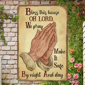 2D Flat 1pc 8*12 in Pray Hands Metal Sign, Religious Metal Sign wall art, Indoor/Outdoor Decor for Yard, Porch, Patio prayer room