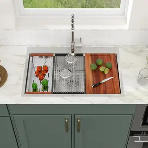 Logmey 33"x19" Drop In Kitchen Sink 33" Stainless Steel Workstation Sinks SUS304 16 Gauge Topmount Ledge Single Bowl Overmount Kitchen Sinks 33"x19"x9", Memorial day