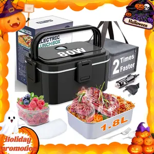 Adult Heated Electric Lunch Box - 12V/24V/110V for Car/Truck/Office, Removable 304 Stainless Steel Container with Utensils & Bag