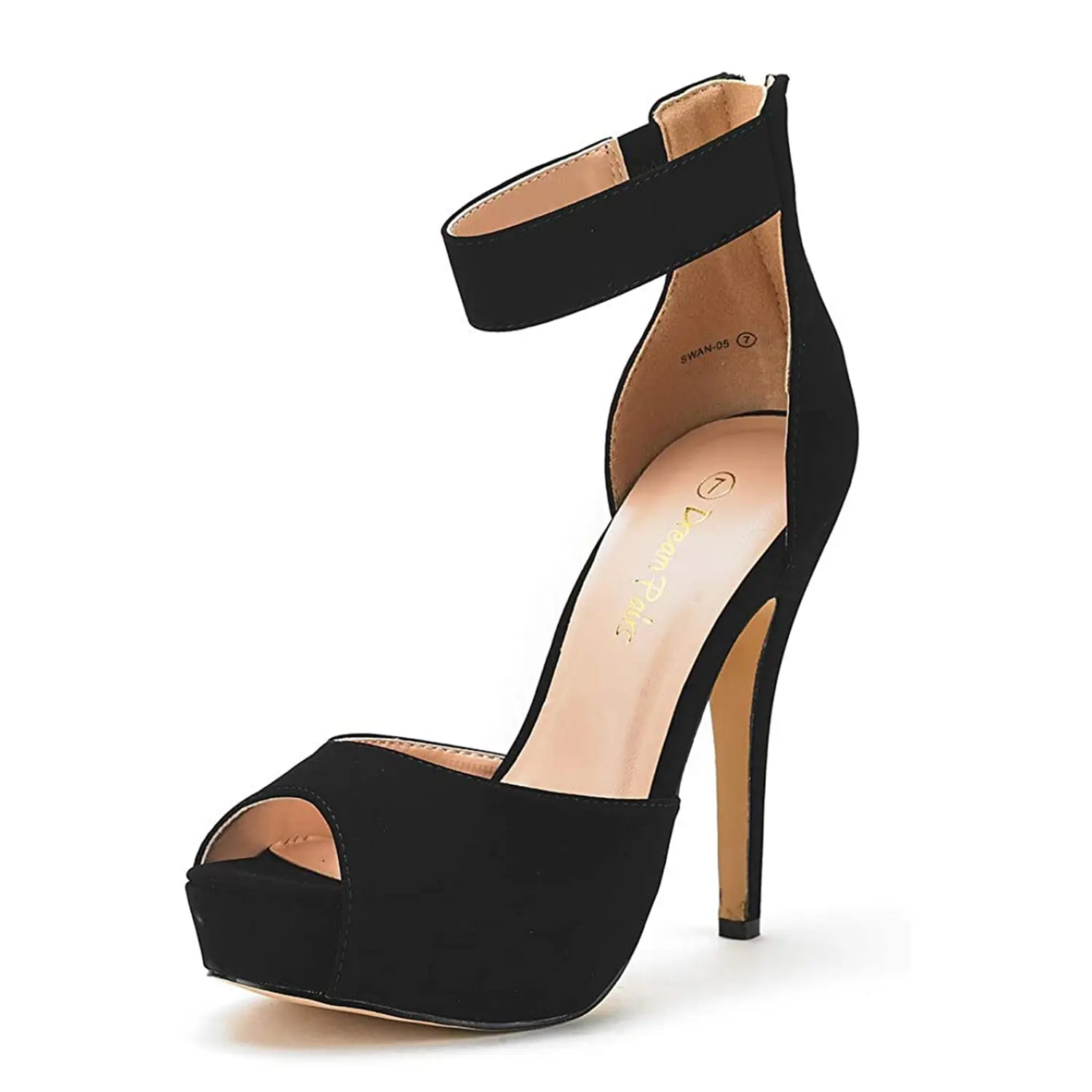 Dream Pairs Women's Classy Elegant Stylish Heeled Suede Ankle Strap Pumps, 5" Stiletto High Heel Platform Footwear for Dress Party Events, Shoe, Fashion, Heels For Women, Rubber, High Heels