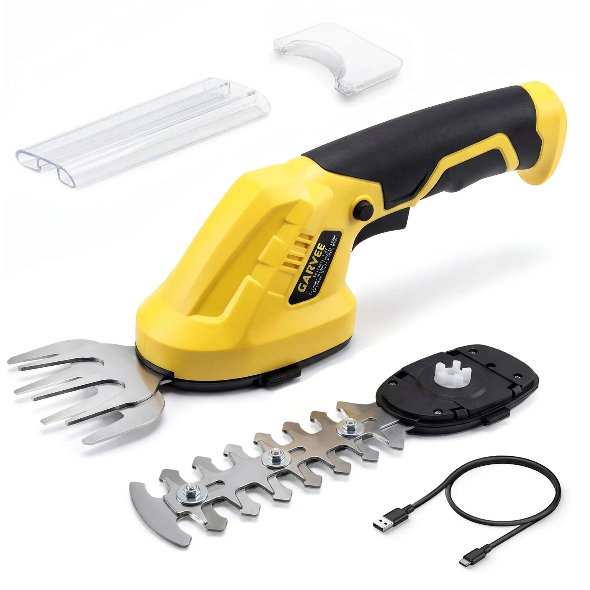 GARVEE 2-in-1 Electric Handheld Hedge Trimmer, Cordless Grass Shear & Shrub Trimme, Lightweight Rechargeable Bush Trimmers, with Type-C Cable, Dual Safety Switch, Brushless Motor, for Yard, Lawn, Garden Yellow