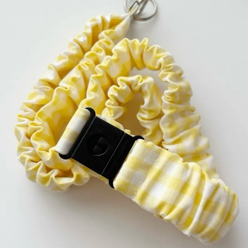 Scrunchie Lanyard Keychain - Badge Holder Lanyard with Yellow Gingham Design