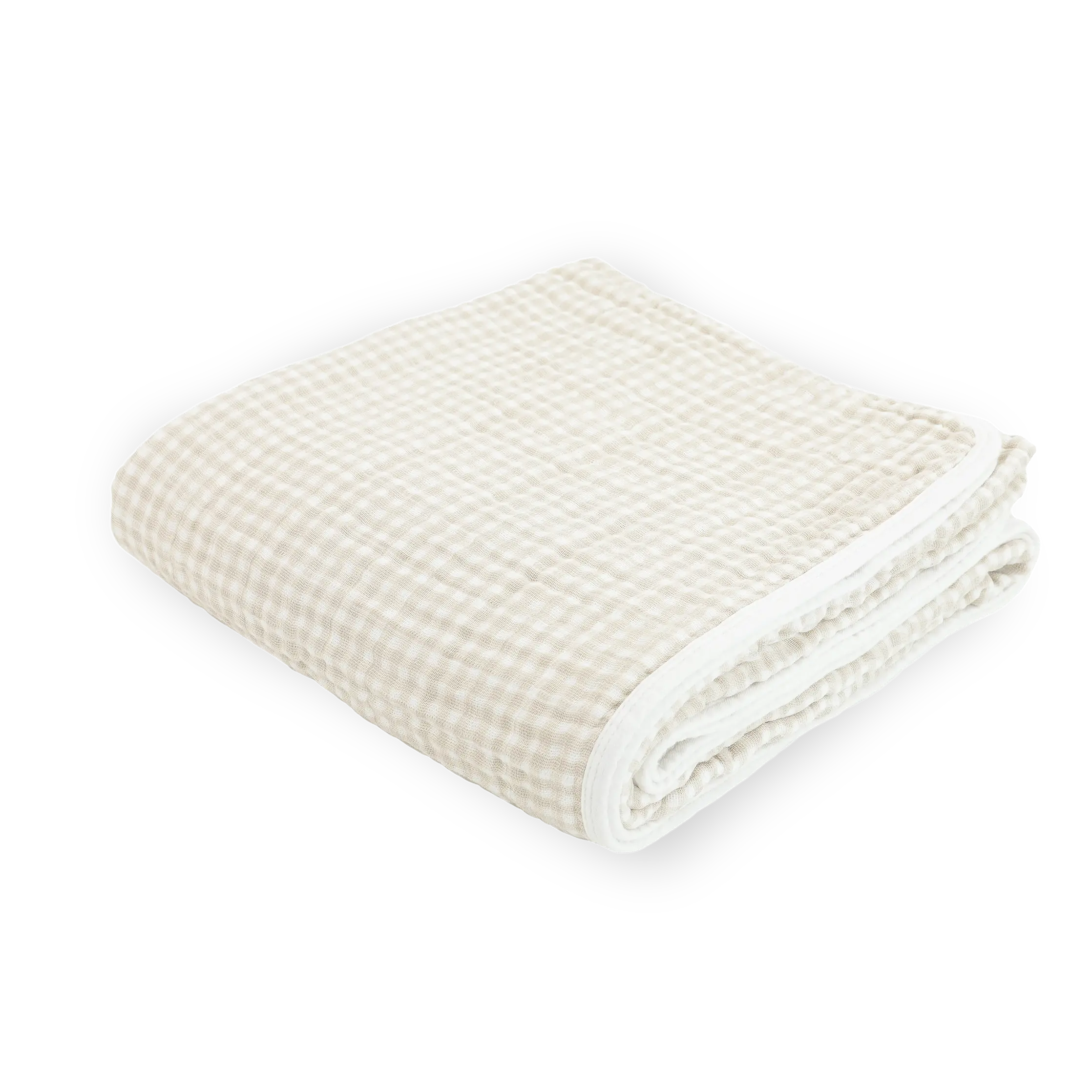 4-Layer Breathable Cotton Muslin Quilt - Tan Gingham Print, Cotton Fiber Quilt Ideal for Nap Time, Cotton Fiber Quilts