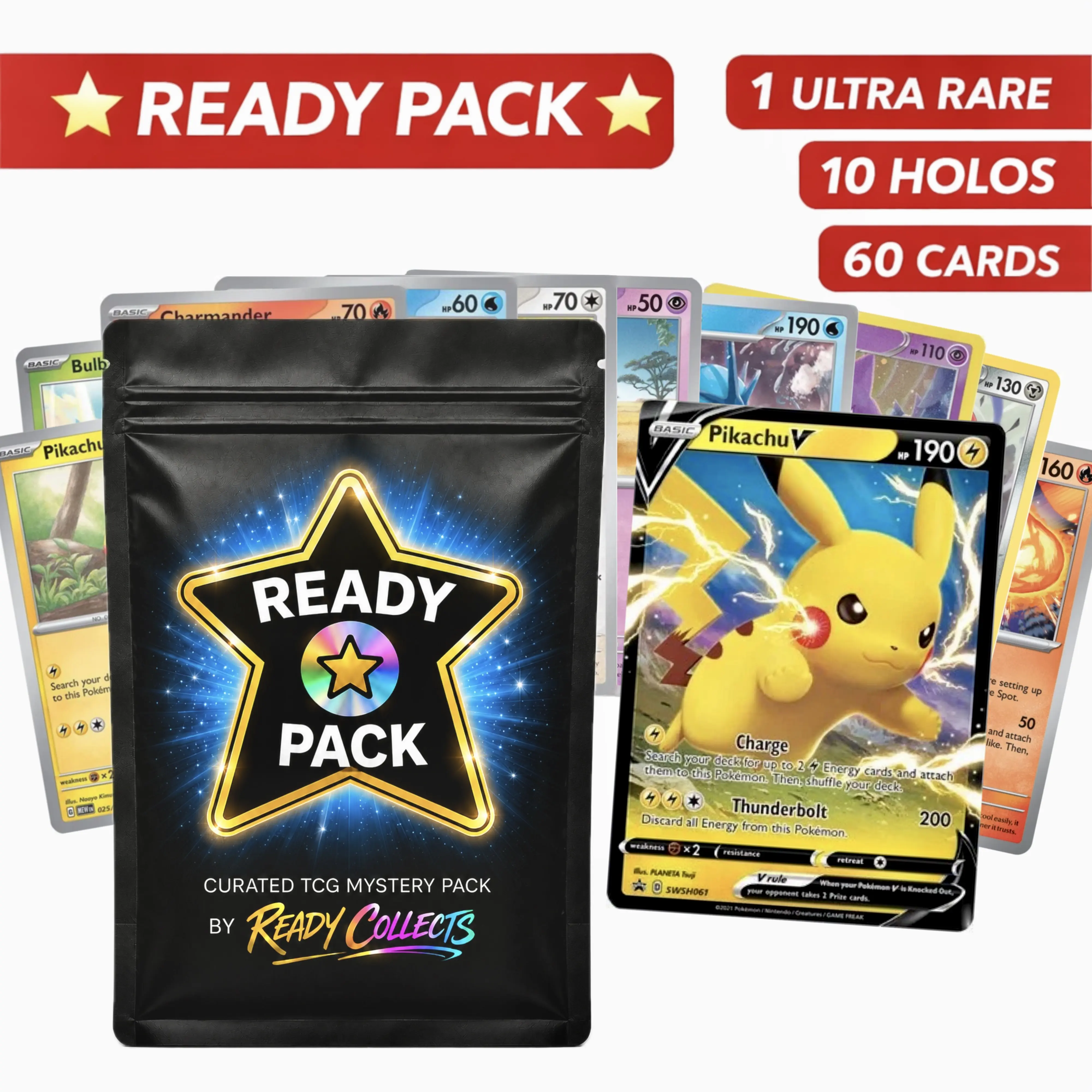 READY PACK  | 60 Pokémon Card Pack Bundle | 10 Holos + Ultra Rare Card GUARANTEED