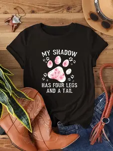 2025 New Letter-Dog Paw Printed T-Shirt Breathable Washable, Cute Dog Paw Pattern, for Commute Outings