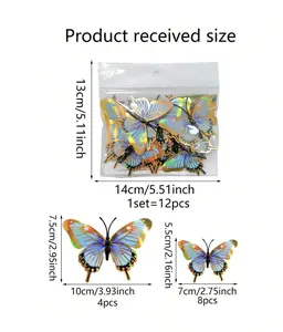 1set 12pcs 3d Metallic Butterflies Stickers For Wedding, Festival, Birthday Party Decoration, Stickers, Wall Decal, Vinyl Decal For Home Decorations, Spring Decoration Items Refresh Your Home, Festival Decoration Stickers Gifts Graduation