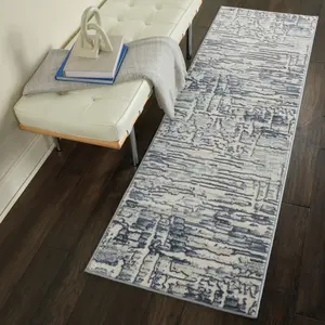 Nourison Urban Chic URC01 Modern Geometric Indoor Area Rug - Blue, Cream, Gray - 2'2 x 7'3, Modern Geometric Rug