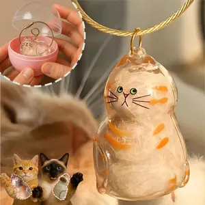 Cat Fur Memory Charm, Transparent Fur Storage Keychain, 6 Cute Designs, Mini Fur Collector, Sentimental Keepsake Pendant, Pet Memorial Gift, Cat Mom Must-Have Personalized tiktokshopspringglowup,summervibes