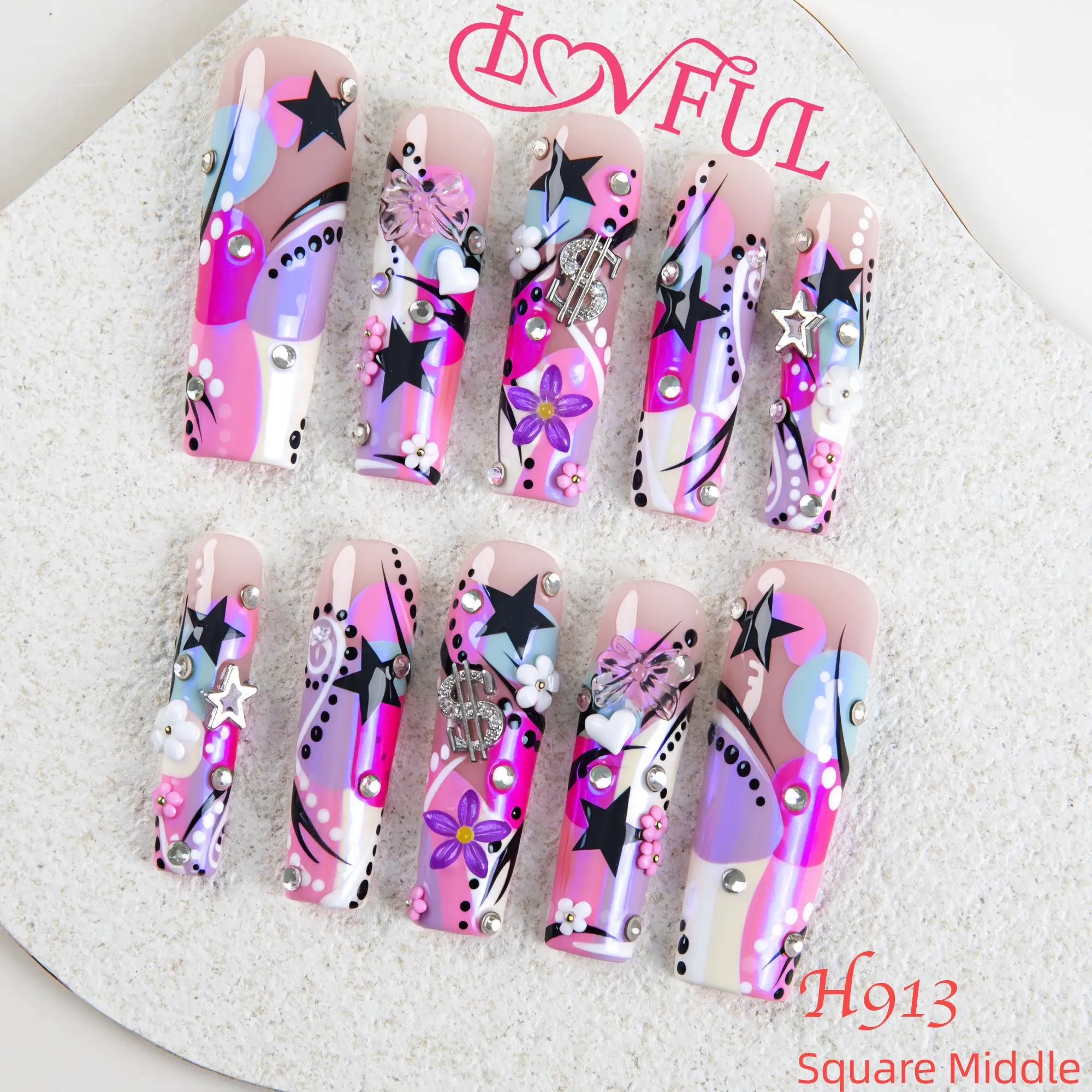 Lovful | Square Mid Length 1.7" Holiday Collection Handmade Acrylic Press on Nails #DealsForYouDays | 10PCS Reusable,Salon Quality,Link 1 H23-H161