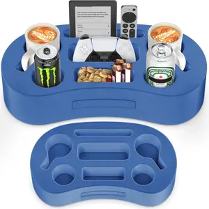 Multi-Functional Sofa Cup Holder Tray Pillow with 7 Storage Slots, Game Pillow, Drink Snack Rack, Organizer for Cups, Remote, Phone