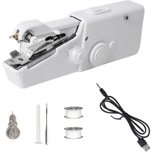 Mini Sewing Machine, Hand Held Sewing Machine with Adult Kits, With USB Cable AA Battery(White)