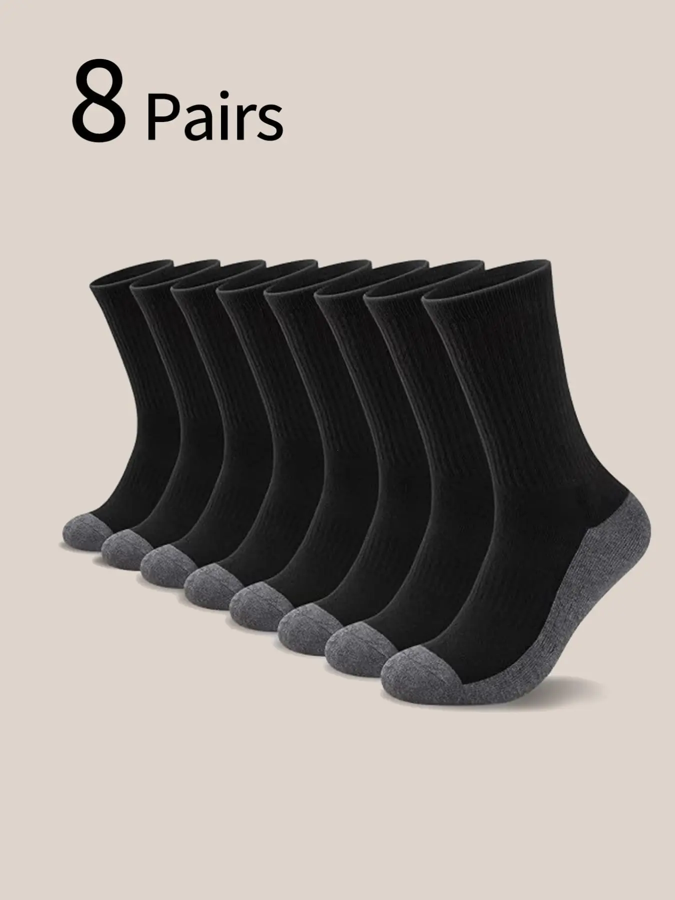 8 Pairs Men's Sporty Crew Socks, Durable Outdoor Basketball Socks, Antibacterial Sweat-Wicking Odor-Resistant, Plus Size Long Socks, Sports Socks