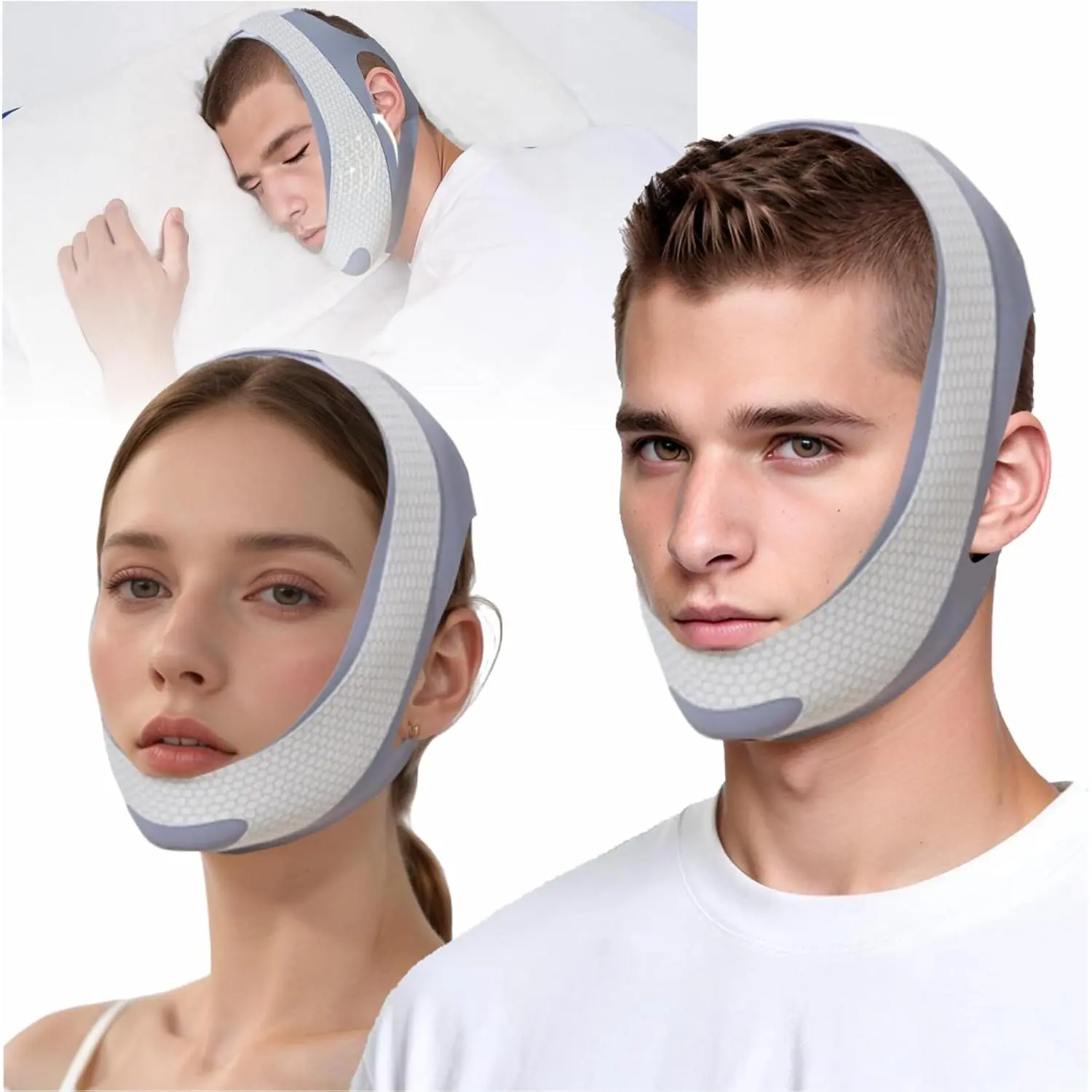 Chin Strap for Users, Chin Strap for Snoring, Chin Srap for Sleeping, Anti Snoring Devices Adjustable, Breathable and Reusable, Chin Strap for Men and Women to Graphene Stop Snoring (grey)