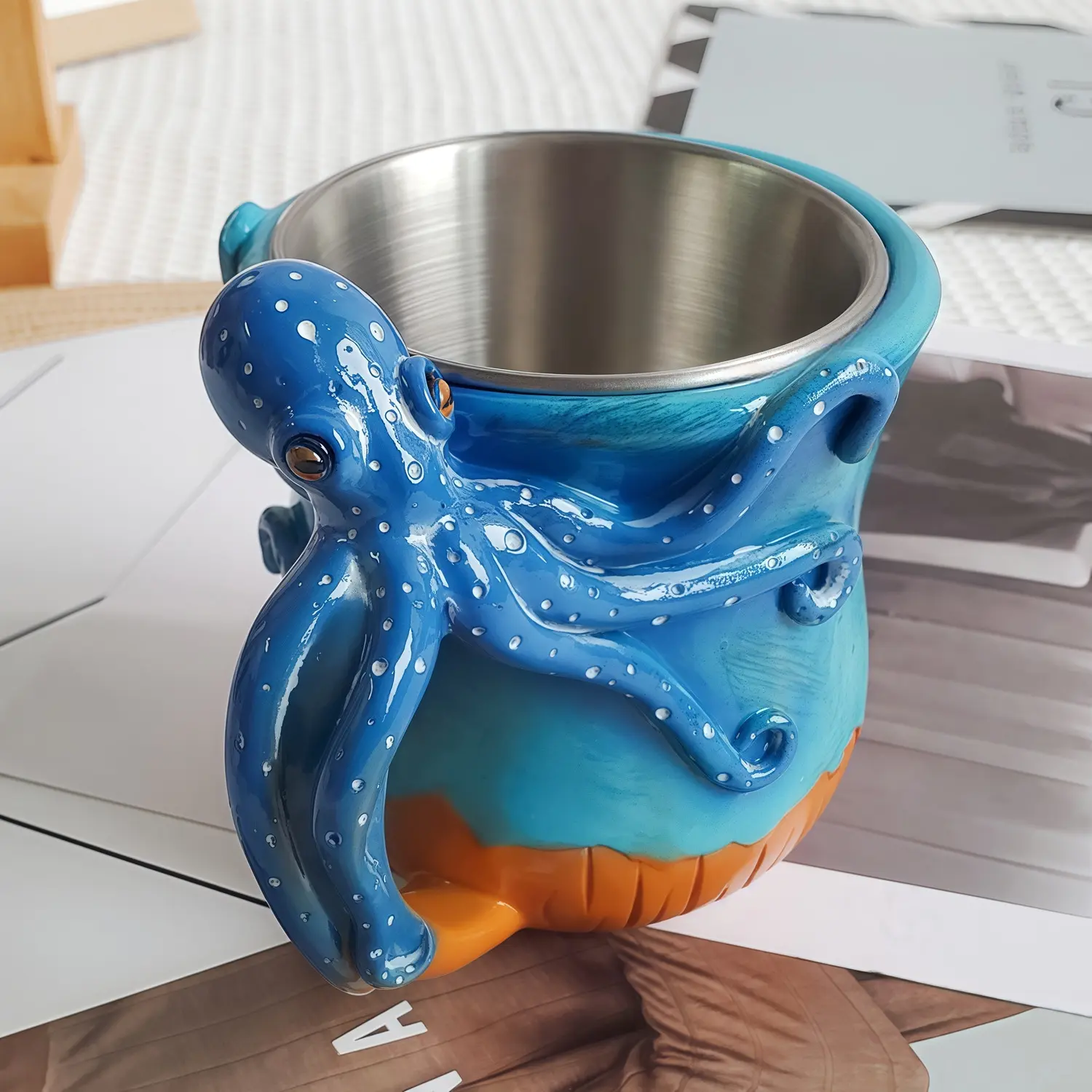 Handmade Octopus Cup Cute Mug Resin Craft Ornament Desktop Decoration Holiday Gift, Unique Table Decor, Perfect Present Idea, Aesthetic