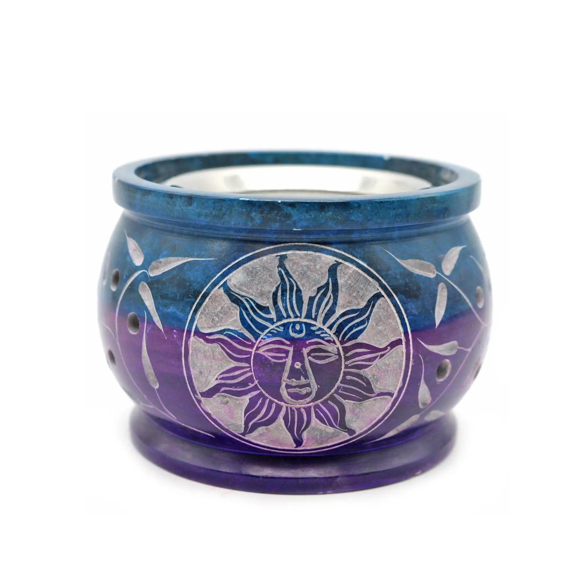 Turquoise Purple Sun Soapstone Charcoal Burner