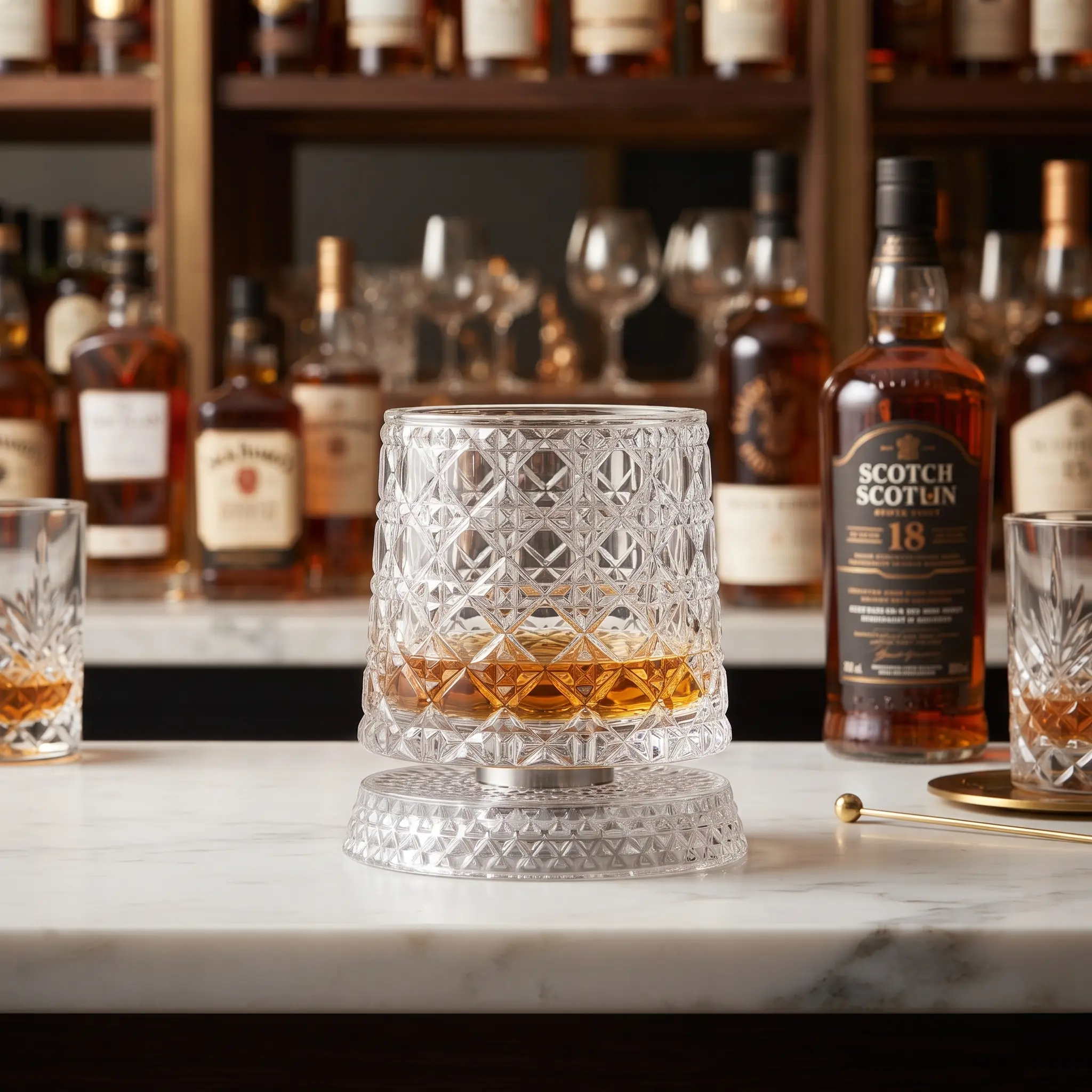 Spinning Crystal Whiskey Tumbler – 360° Rotation, Star-Cut Stress Relief Glass, Premium Lead-Free Barware, Elegant Gift for Whiskey Lovers, Daily Use & Home Bar Parties