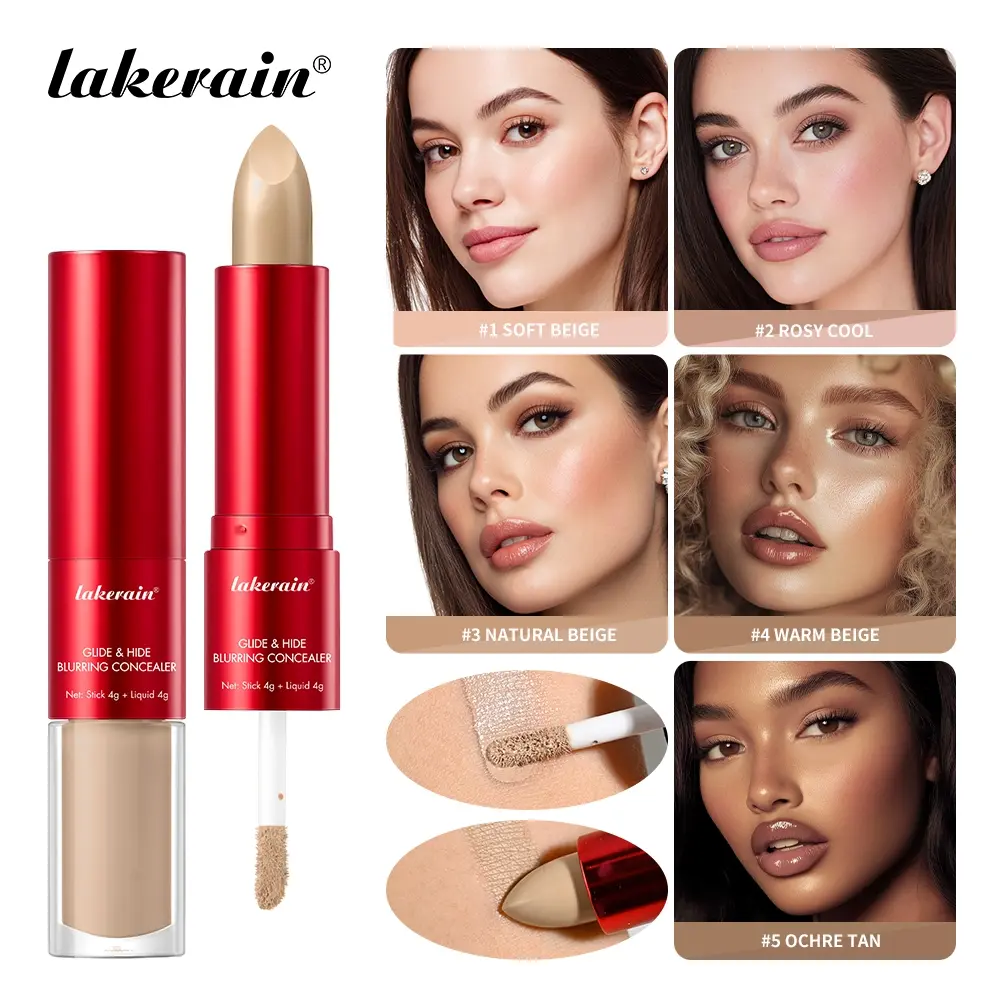 Long-lasting Glide&Hide Blurring Concealer Makeup, Foundation Hybrid, High-Coverage, Skin Brightening, All Day Coverage, Conceals Dark Circles and Wrinkles, Dual formula Liquid Tip & Balm Stick, Waterproof & Sweatproof, Smoothes & Brightens