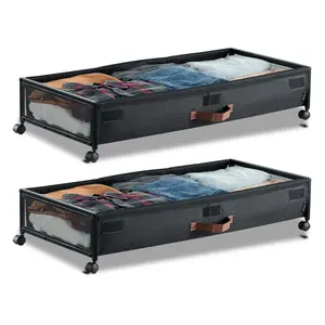 VEVOR Under Bed Storage with Wheels, Summervibes,Summervibes, 36.0 x 18.1 x 7.3 inch, Underbed Containers with Clear Lid, Underbed Shoe Organizer, Rolling Under the Bed Storage Bins for Clothes Shoes Blankets Bedroom, 2 Pack