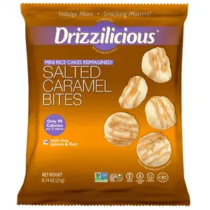 Mini Sized! - 0.74 Ounce Bags - Drizzilicious Salted Caramel Bites - Snack-Size Single-Serve Rice Crisps, Healthy Gluten-Free Vegan Treats, 90 Calories Per Bag, 0.74 oz