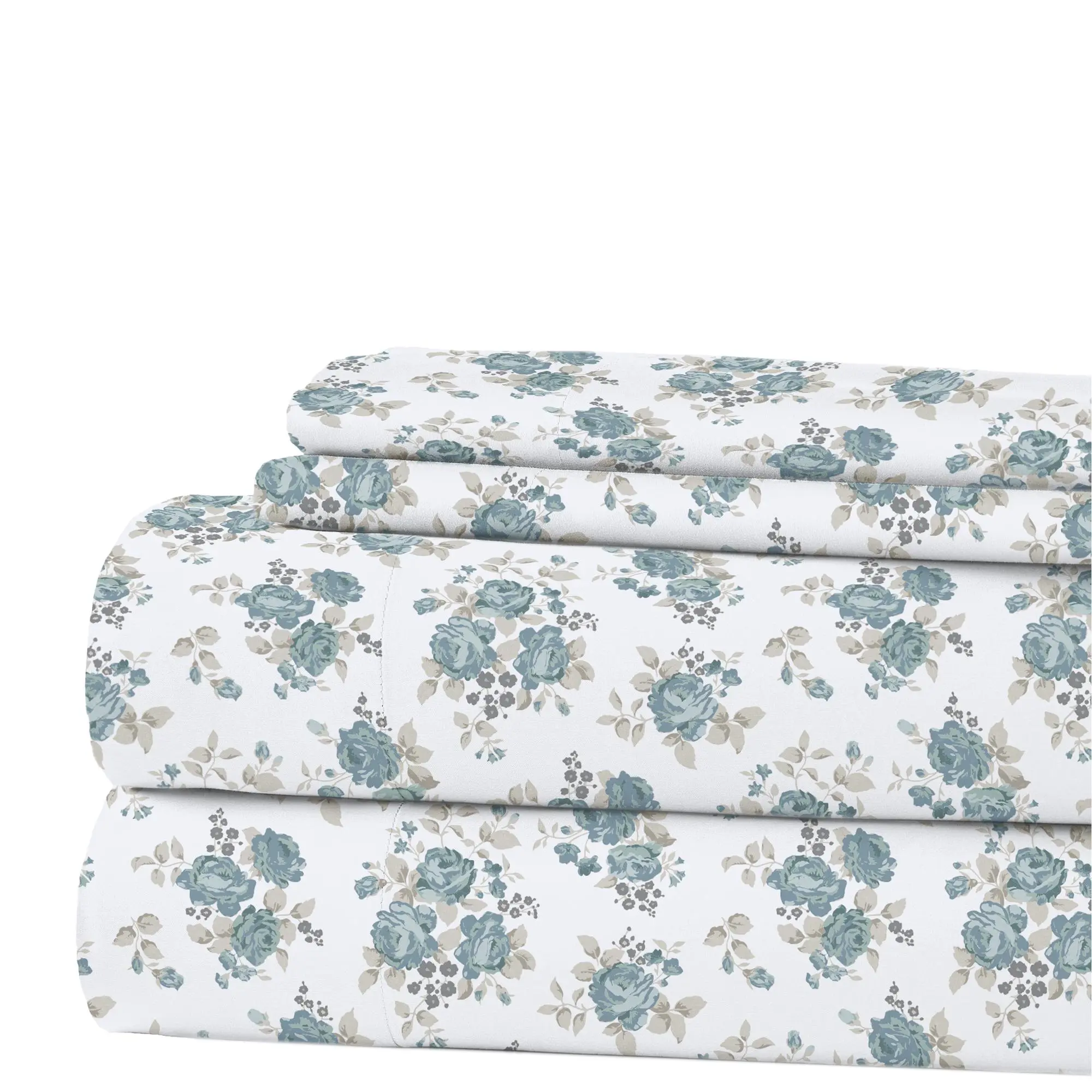 Modern Threads 4-Piece Cal. King Microfibre Bedsheet Set - Floral Print, Soft, Durable Flat Weave, Machine Washable, All Seasons Bedroom Bedding Set