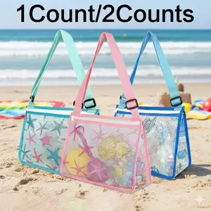 Kids Beach Toy Mesh Bag Storage Tote with Zipper Waterproof Pouch - Waterproof Sand Storage Organizer for Seashells Collection, Swim Accessories, Picnics & Market Trips. Portable Carry-All for Boys and Girls Outdoor Play. Multifunctional Storage Bag