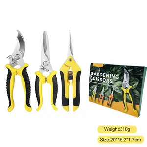 3pcs Gardening Scissors Set Plant Pruning Shears Garden Scissor Pruners for Tree Trimming Garden Clippers Shears Gardening Tools Hand Pruning Shears Tree Pruners Yellow Rubber